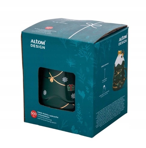 KUBEK CHOINKA ZIELONA NBC 500 ML Z POKRYWKĄ I MIESZADEŁKIEM COLOR BOX