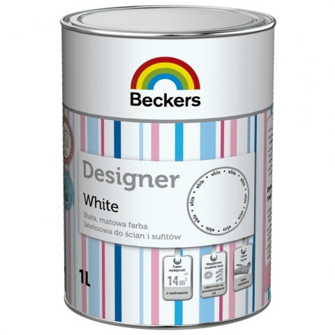 BECKERS DESIGNER COLOUR White farba lateksowa do wnętrz ściany i sufity BIAŁA 1L