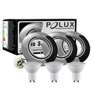 Oprawki ruchome LED POLUX OLIN-IOA90PB-250 stal 3in1 okrągłe czarne perłowe 3pak