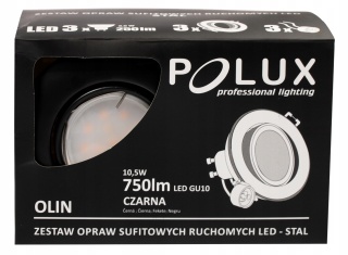 Oprawki ruchome LED POLUX OLIN-IOA90PB-250 stal 3in1 okrągłe czarne perłowe 3pak