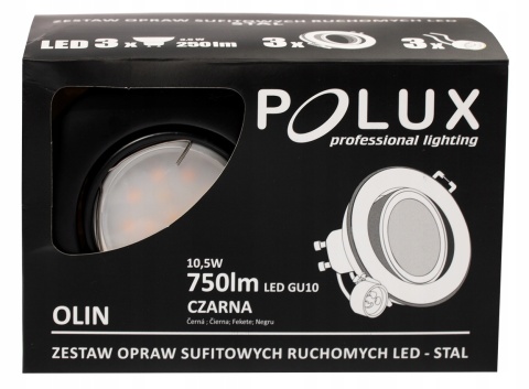 Oprawki ruchome LED POLUX OLIN-IOA90PB-250 stal 3in1 okrągłe czarne perłowe 3pak