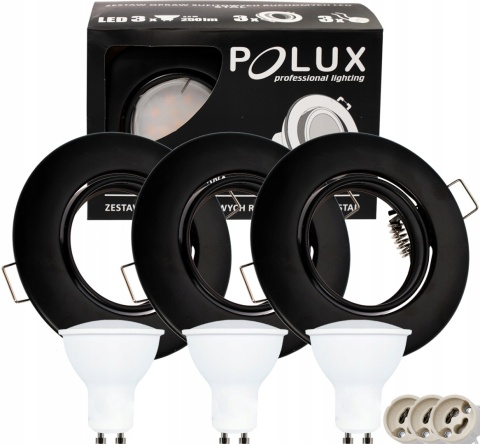 Oprawki ruchome LED POLUX OLIN-IOA90PB-250 stal 3in1 okrągłe czarne perłowe 3pak