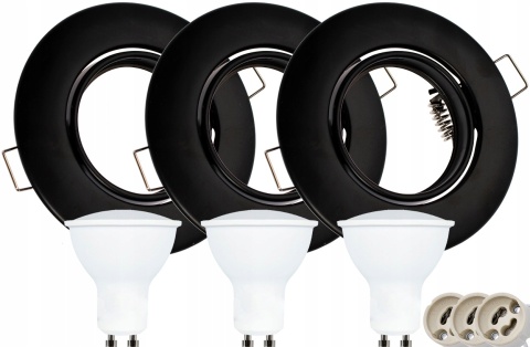 Oprawki ruchome LED POLUX OLIN-IOA90PB-250 stal 3in1 okrągłe czarne perłowe 3pak