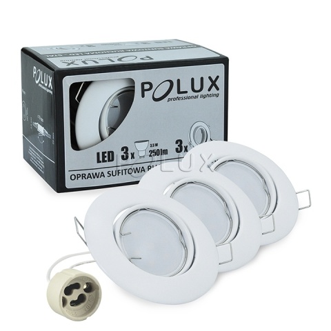 Oprawki ruchome LED POLUX OLIN-IOA90W1-250 stal 3in1 okragle biale 3pak