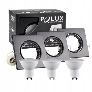 Oprawki ruchome LED POLUX OLIN-IQA90B1-250 stal 3in1 kwadrat czarne perłowe 3pak