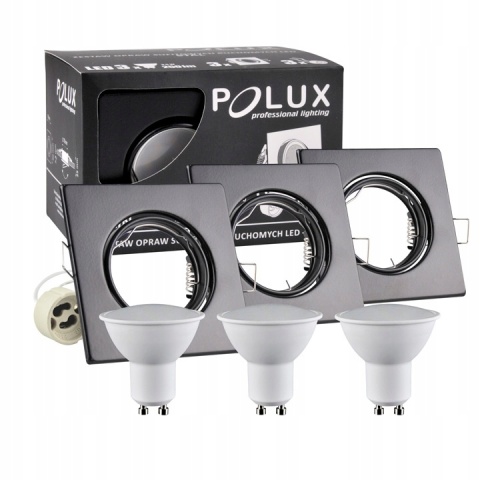 Oprawki ruchome LED POLUX OLIN-IQA90B1-250 stal 3in1 kwadrat czarne perłowe 3pak