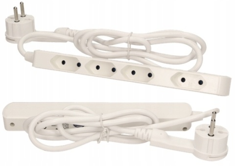 Przedłużacz 4 kr.2P/II, przewód 1,5m, 2x1mm2, biały