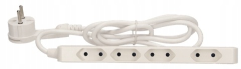 Przedłużacz 4 kr.2P/II, przewód 1,5m, 2x1mm2, biały