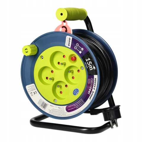 Przedłużacz bębnowy MINI 4-krotny, 15m, limonkowy