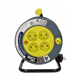 Przedłużacz bębnowy MINI 4-krotny, 15m, limonkowy