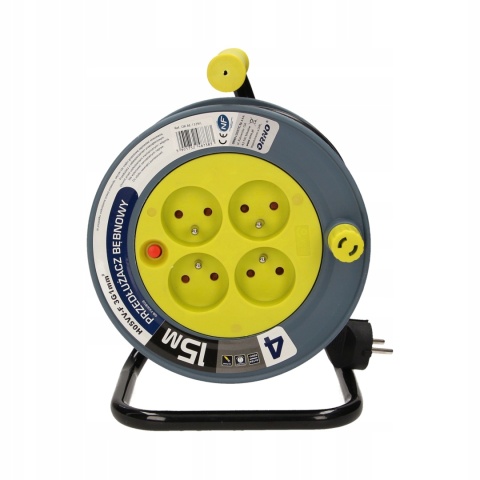 Przedłużacz bębnowy MINI 4-krotny, 15m, limonkowy