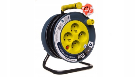 Przedłużacz bębnowy MINI 4-krotny, 15m, limonkowy