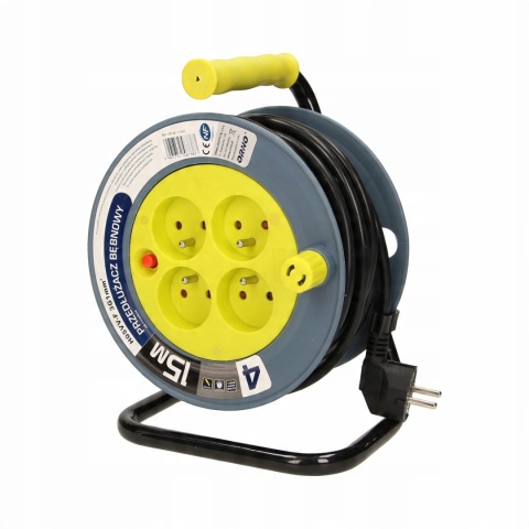 Przedłużacz bębnowy MINI 4-krotny, 15m, limonkowy