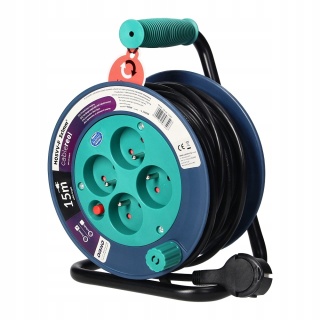 Przedłużacz bębnowy MINI 4-krotny, 15m, turkusowy