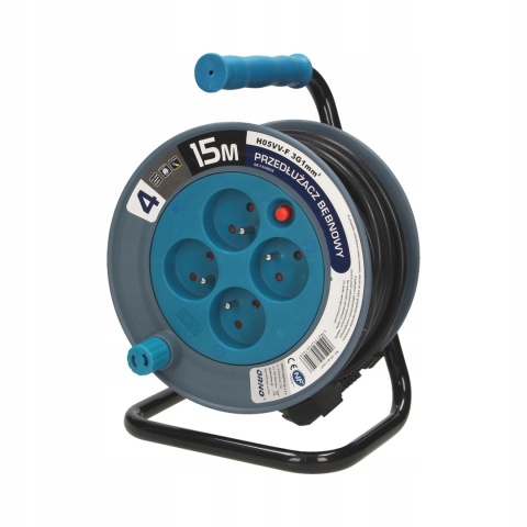 Przedłużacz bębnowy MINI 4-krotny, 15m, turkusowy