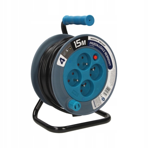 Przedłużacz bębnowy MINI 4-krotny, 15m, turkusowy