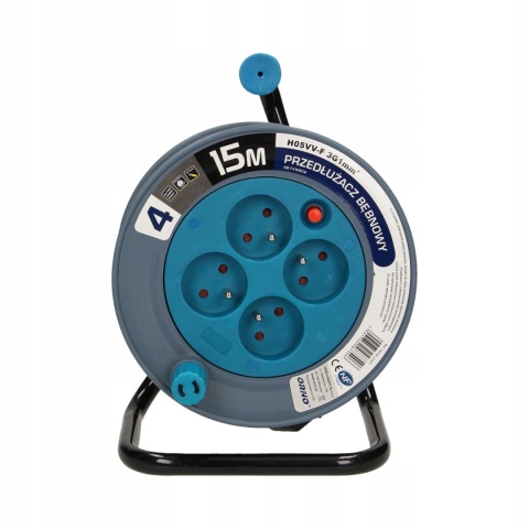 Przedłużacz bębnowy MINI 4-krotny, 15m, turkusowy