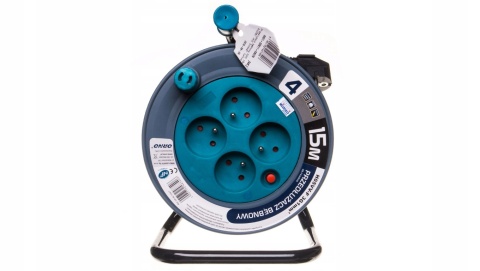 Przedłużacz bębnowy MINI 4-krotny, 15m, turkusowy