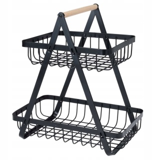 Koszyk metalowy dwa poziomy z bambusową rączką czarny