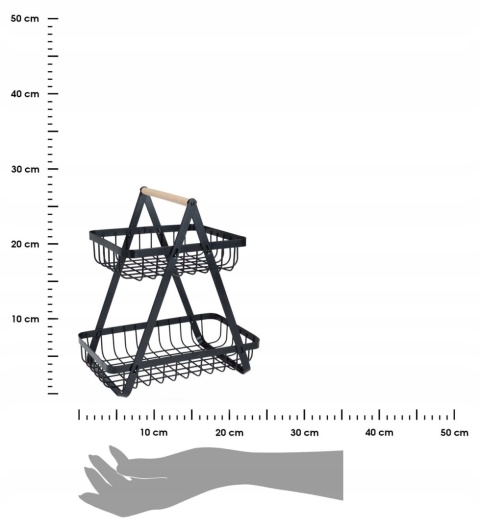 Koszyk metalowy dwa poziomy z bambusową rączką czarny