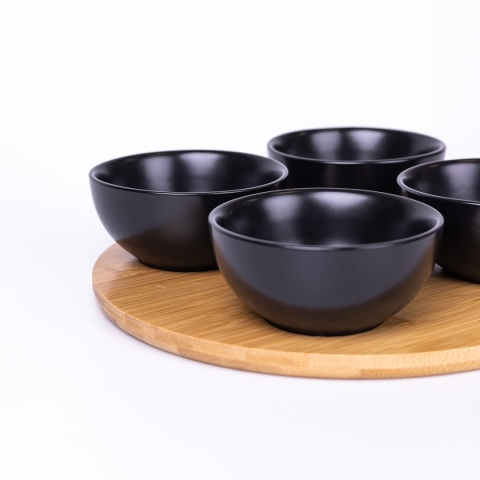 Miseczki komplet 4 okrągłe bambus czarny AMBITON