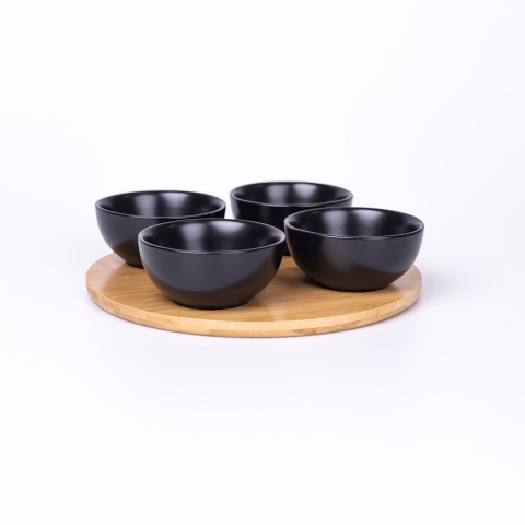Miseczki komplet 4 okrągłe bambus czarny AMBITON