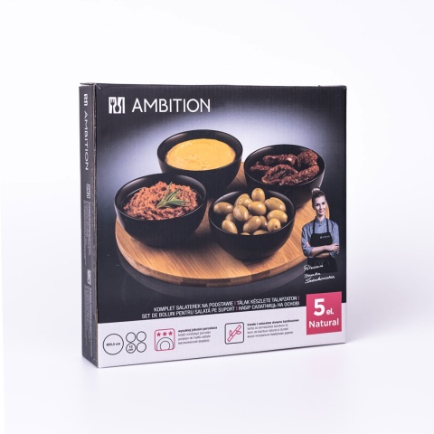 Miseczki komplet 4 okrągłe bambus czarny AMBITON