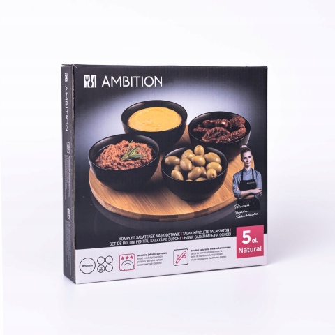 Miseczki komplet 4 okrągłe bambus czarny AMBITON