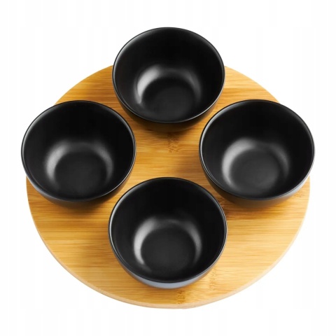 Miseczki komplet 4 okrągłe bambus czarny AMBITON