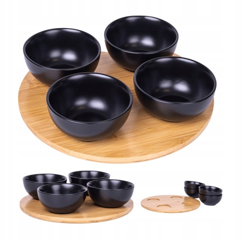 Miseczki komplet 4 okrągłe bambus czarny AMBITON
