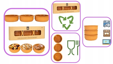 Naczynia do zapiekania żaroodporne 3 miseczki zestaw TERRACOTTA
