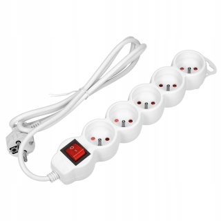 Przedłużacz 5x2P+Z,ON/OFF,5m,3x1,5,czarny ES-7/W/5