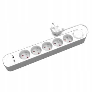 Przedłużacz stały z pięciokrotnym gniazdem wtyczkowym i włącznikiem or