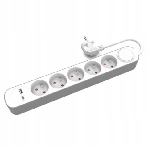 Przedłużacz stały z pięciokrotnym gniazdem wtyczkowym i włącznikiem or