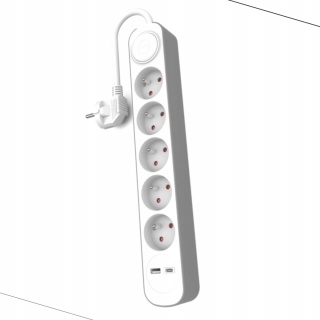 Przedłużacz stały z pięciokrotnym gniazdem wtyczkowym i włącznikiem or