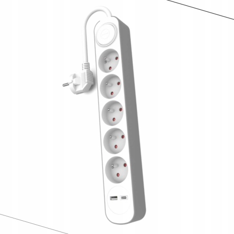 Przedłużacz stały z pięciokrotnym gniazdem wtyczkowym i włącznikiem or