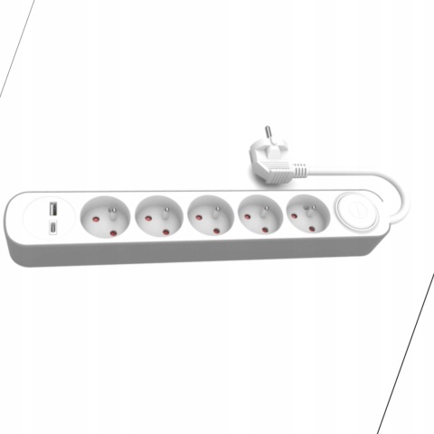 Przedłużacz stały z pięciokrotnym gniazdem wtyczkowym i włącznikiem or