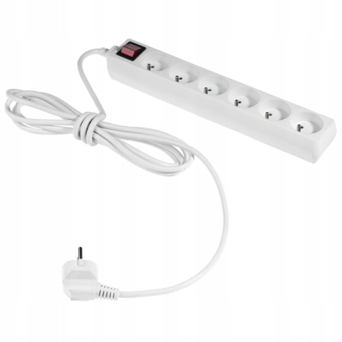 Przedłużacz z sześcioktotnym z wyłącznikiem ECO 6X2p+Z 10A 3m BIAŁY