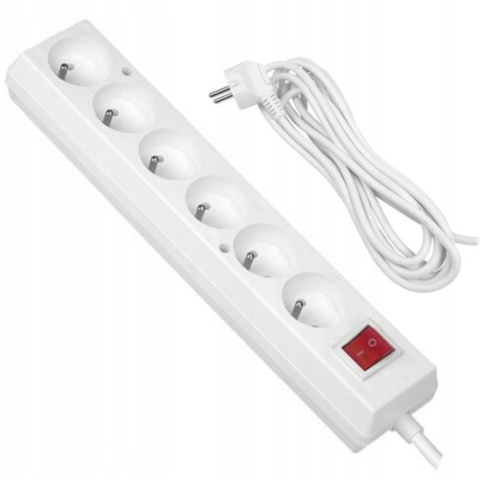 Przedłużacz z sześcioktotnym z wyłącznikiem ECO 6X2p+Z 10A 3m BIAŁY