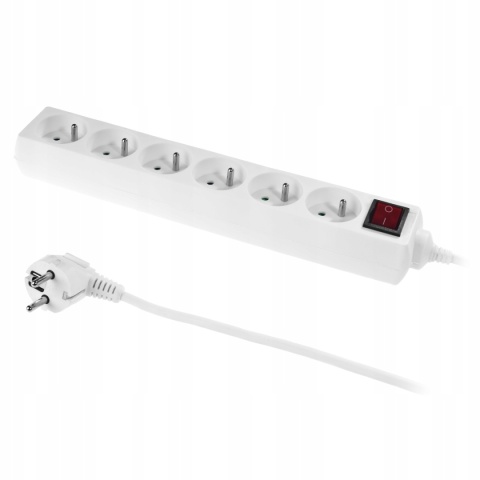 Przedłużacz z sześcioktotnym z wyłącznikiem ECO 6X2p+Z 10A 3m BIAŁY