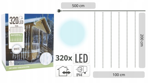 Oświetlenie zewnętrzne świąteczne lampki Boże Narodzenie kurtyna LIGHT 320LED