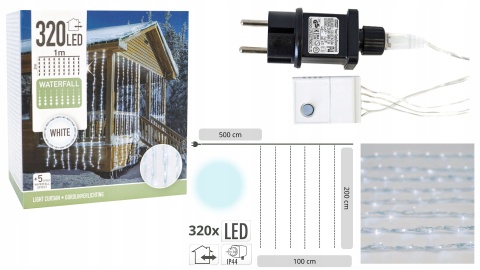 Oświetlenie zewnętrzne świąteczne lampki Boże Narodzenie kurtyna LIGHT 320LED