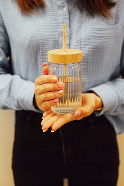 Kubek do picia 500ml z bambusową słomką