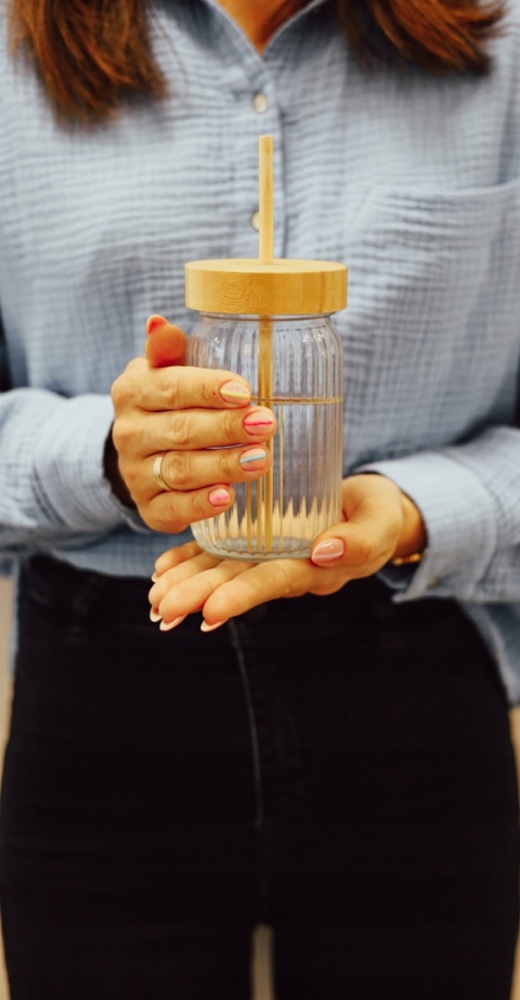 Kubek do picia 500ml z bambusową słomką