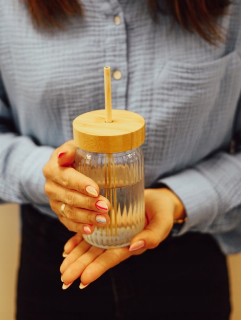 Kubek do picia 500ml z bambusową słomką