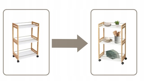 MOBILNY REGAŁ BAMBUSOWY NA KÓŁKACH KUCHENNY ŁAZIENKOWY 3 PÓŁKOWY NATURALNY