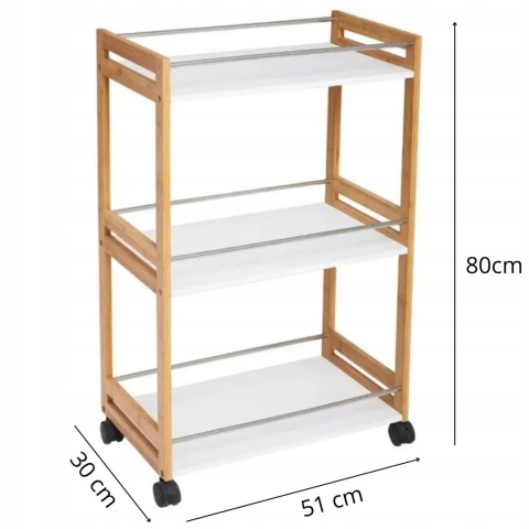 MOBILNY REGAŁ BAMBUSOWY NA KÓŁKACH KUCHENNY ŁAZIENKOWY 3 PÓŁKOWY NATURALNY
