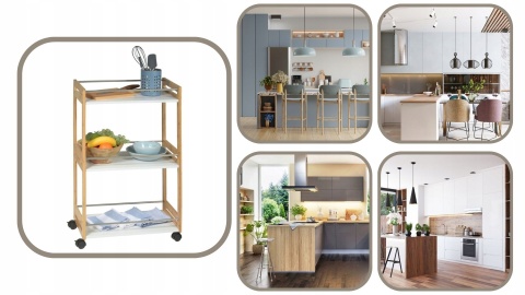 MOBILNY REGAŁ BAMBUSOWY NA KÓŁKACH KUCHENNY ŁAZIENKOWY 3 PÓŁKOWY NATURALNY