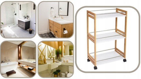 MOBILNY REGAŁ BAMBUSOWY NA KÓŁKACH KUCHENNY ŁAZIENKOWY 3 PÓŁKOWY NATURALNY