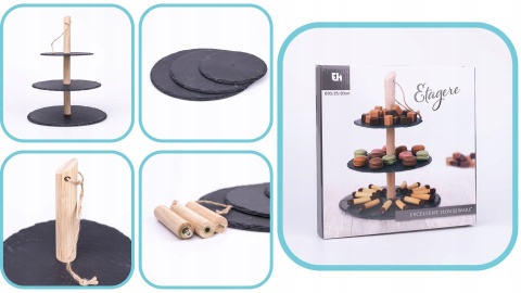 Patera 3-poziomowa łupek, drewno